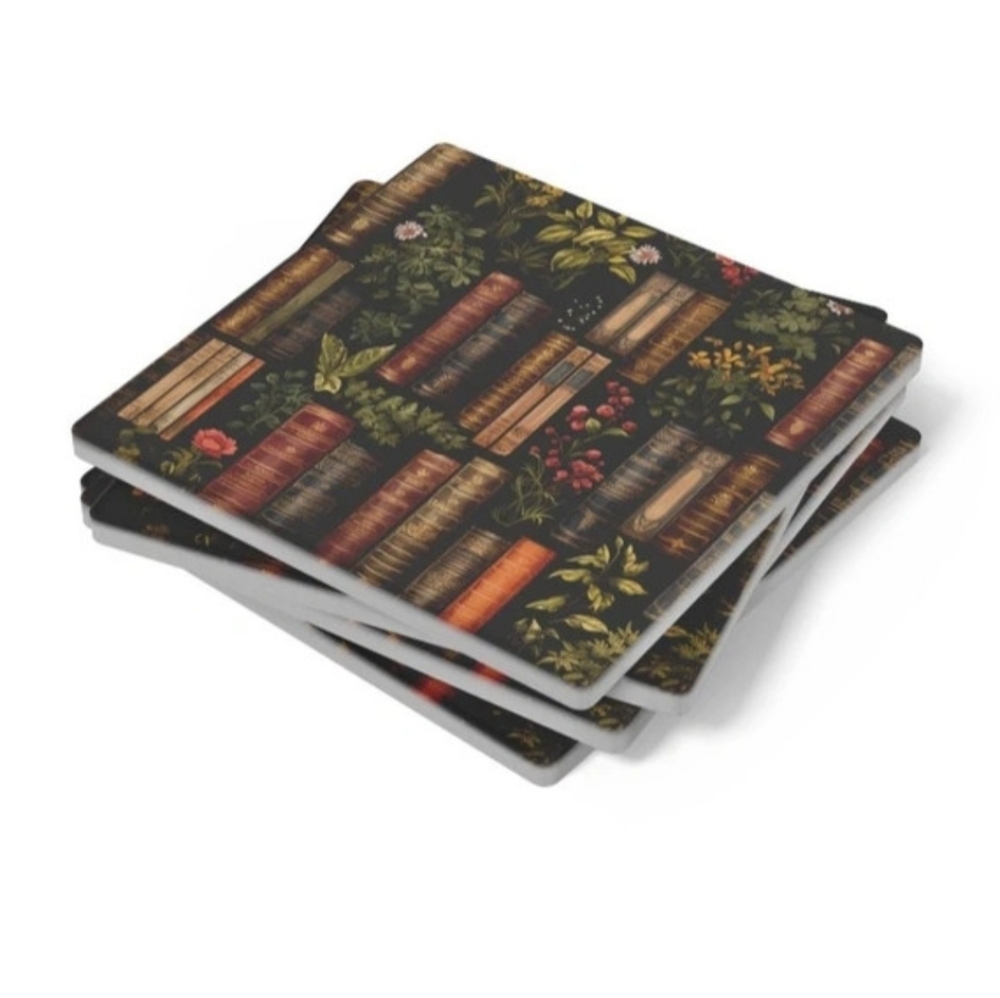 Vintage Book Pattern Coasters - Set of 4